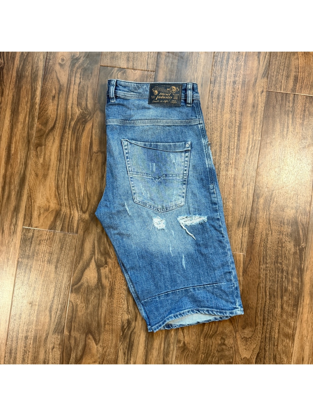 Diesel Industry Distressed Denim Shorts Size 36 Blue Y2K Grunge Skater Jorts